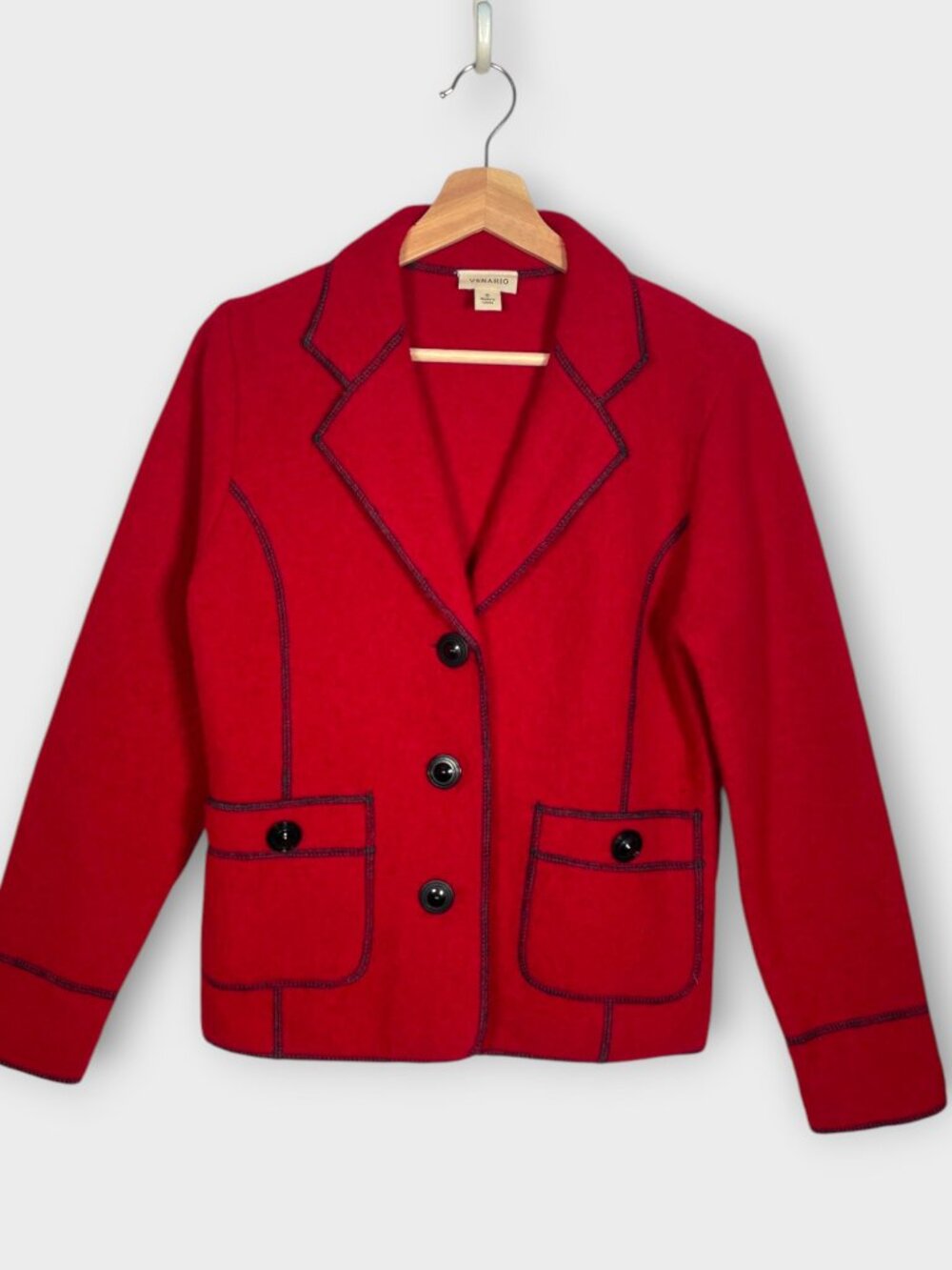 Venario 100% Boiled Wool Jacket Blazer Sz Small Red Preppy Office